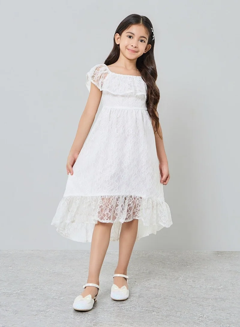 Styli Girls Lace Ruffled Midi Dress